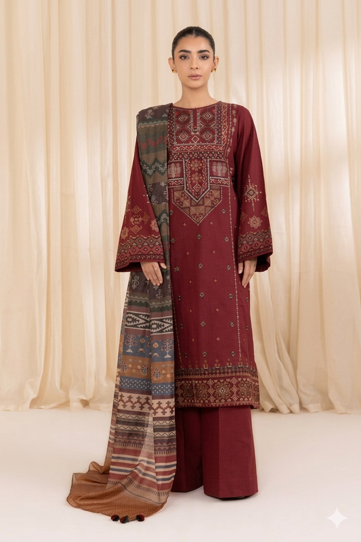 EXCLUSIVE 3PC HEAVY EMBROIDERED LAWN ENSEMBLE - 425