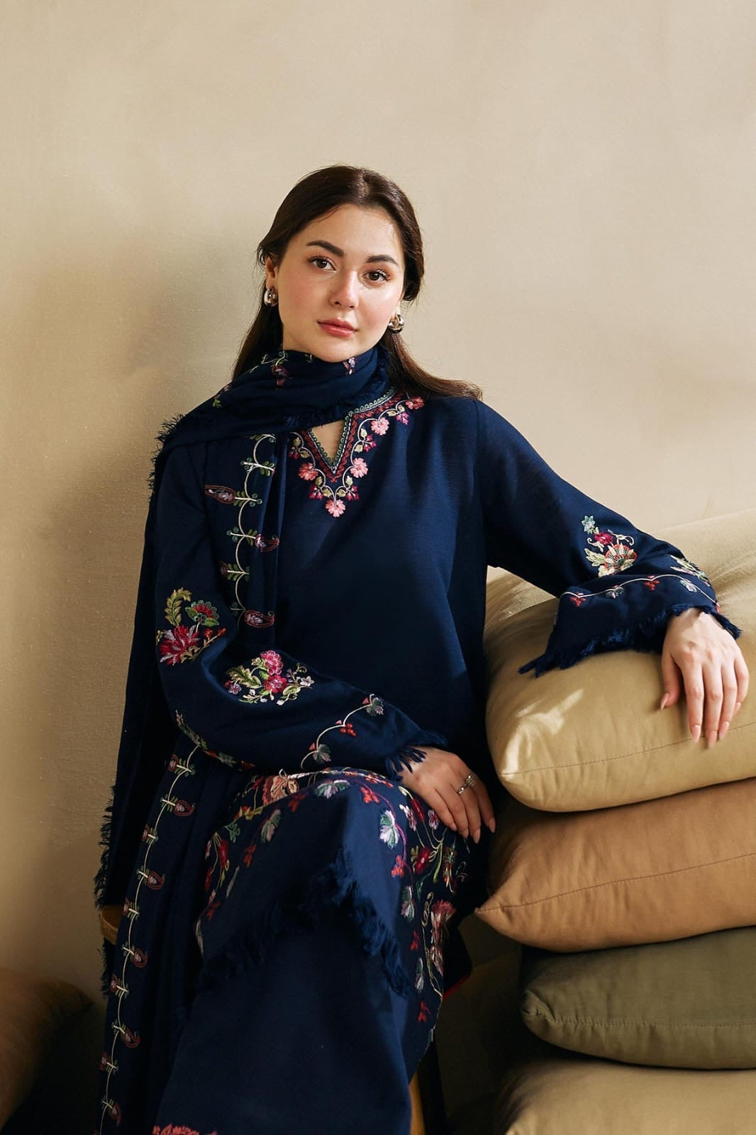 Dhanak-3PC Embroidered Shirt with Dhanak Embroidered Dupatta
