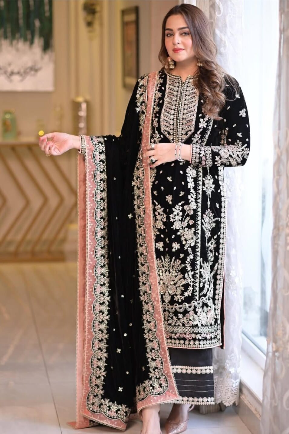 3PC UNSTITCHED DHANAK EMBROIDERED SHIRT WITH DHANAK EMBROIDERED DUPATTA