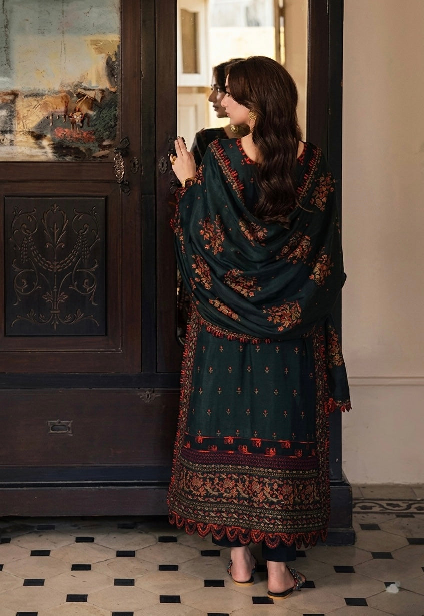 3PC DHANAK EMBROIDERED SHIRT WITH EMBROIDERED SHAWL & TROUSER-BIC